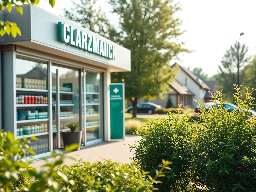 Ilustracja przedstawiająca kolejkę pacjentów przed budynkiem przychodni w Łaskarzewie, podkreślająca problem kolejek do specjalistów.